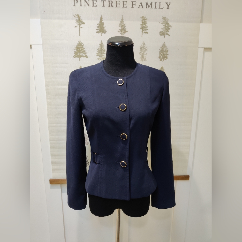 1.2.3 Un Deux Trois Paris Navy Tailored Jacket Gold Rim Buttons Size 38 / 6